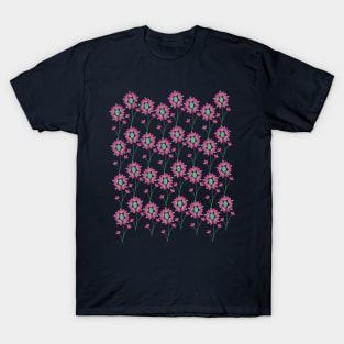 Green and Pink Flowers Seamless Pattern T-Shirt